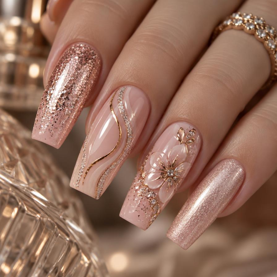 Elegant acrylic nail art by Lux Nails technicians
